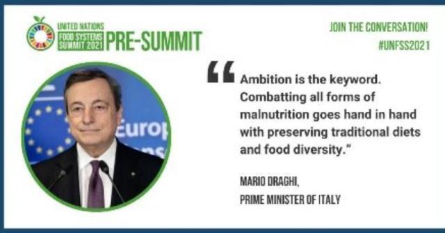 Sistemi alimentari: l’intervento del Presidente Draghi al Pre-Vertice delle Nazioni Unite