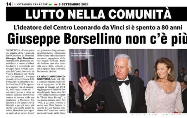Il cittadino canadese/ Giuseppe Borsellino non c’è più: L’ideatore del Centro Leonardo da Vinci si è spento a 80 anni
