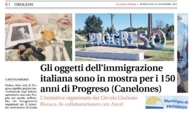 Gli oggetti dell’immigrazione italiana sono in mostra per i 150 anni di Progreso (Canelones) –