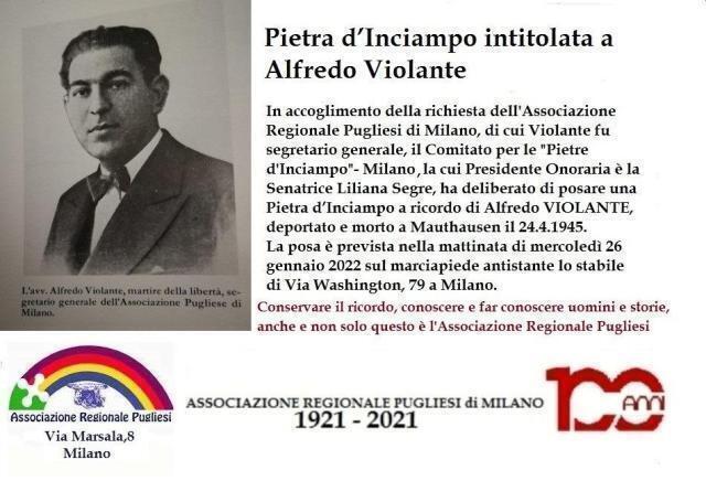 Una pietra  d’inciampo intitolata all’avvocato e giornalista Alfredo Violante