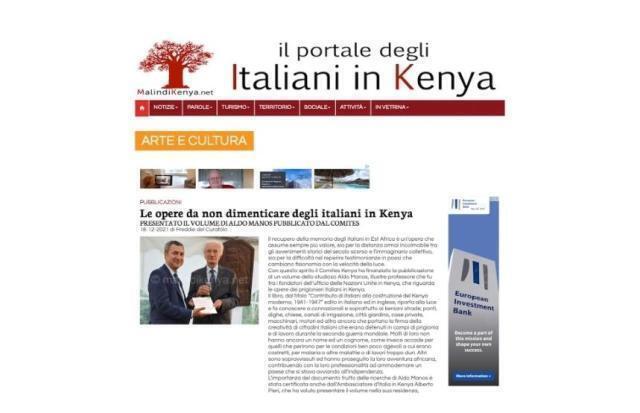 Le opere da non dimenticare degli italiani in Kenya: presentato il volume di Aldo Manos pubblicato dal Comites