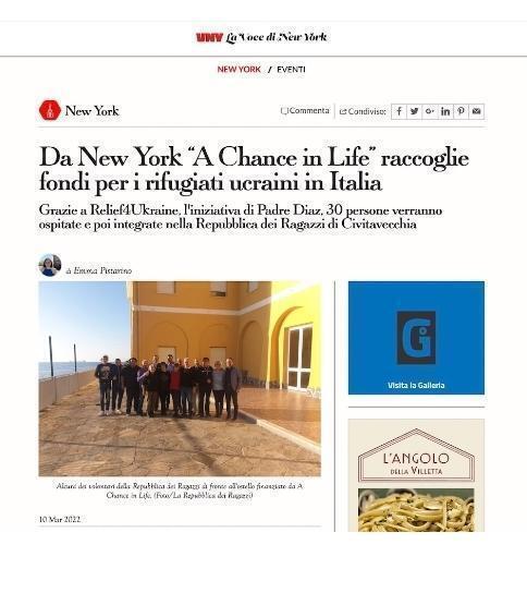 “A chance in life” raccoglie fondi per i rifugiati ucraini in italia