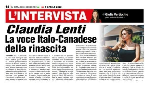 Claudia Lenti, la voce italo-canadese della rinascita    
