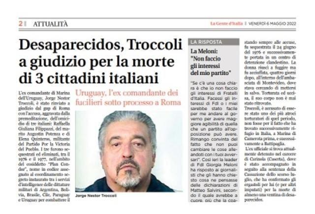 Desaparecidos, Troccoli a giudizio per la morte di 3 cittadini italiani