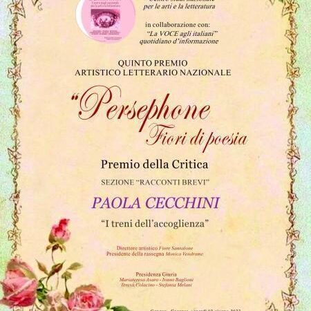La giornalista Paola Cecchini premiata nel Concorso Letterario Nazionale ‘Persephone-Fiori di poesia’