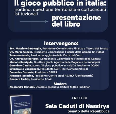 Gioco legale: presentazione del libro di Geronimo Cardia, “il gioco pubblico in Italia
